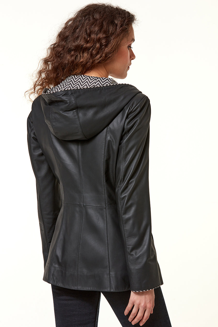Pamela Women's Black Hooded Long Leather Jacket