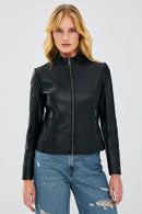 Mary Women's Black Short Leather Jacket | Derimod