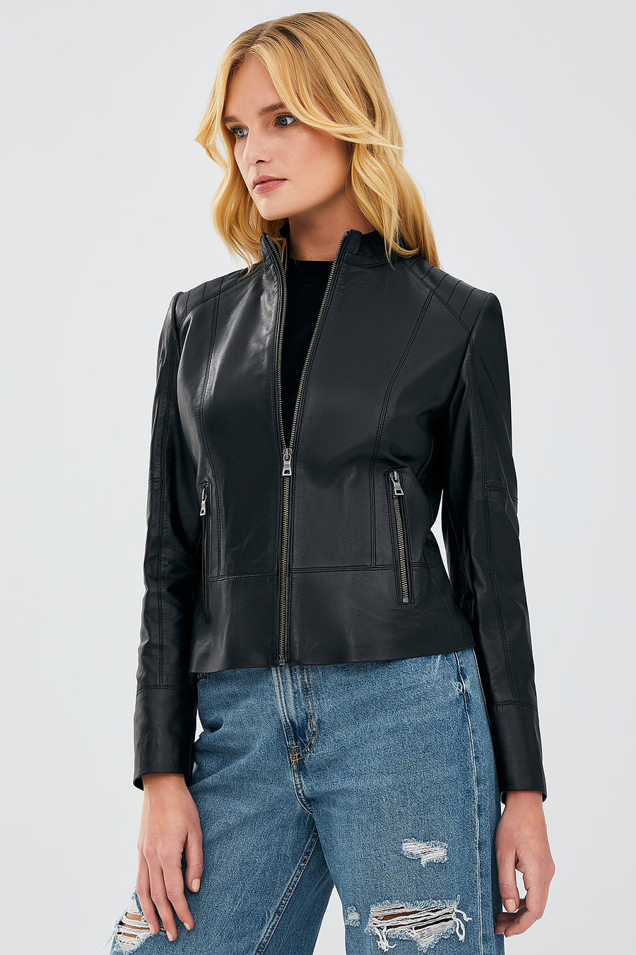 Mary Women's Black Short Leather Jacket