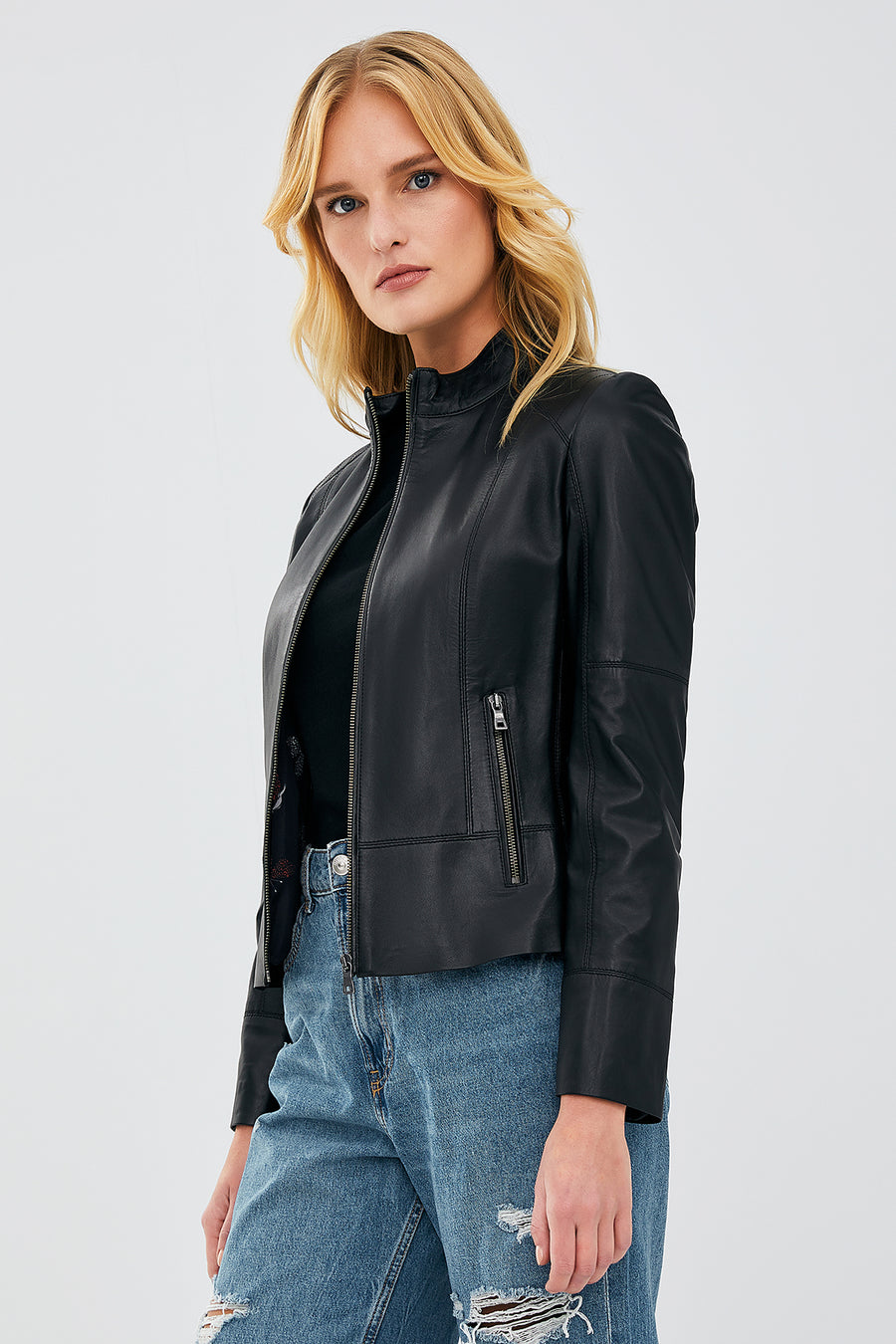 Mary Women's Black Short Leather Jacket