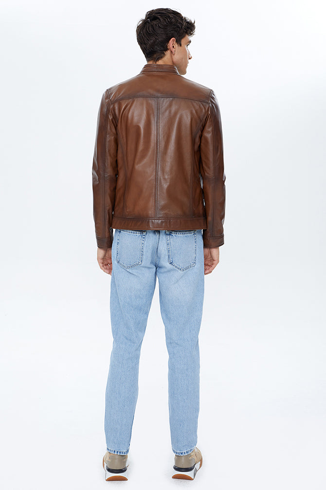 Felibe Men's Cognac Leather Jacket