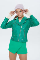 Egoist Women's Green Leather Biker Jacket | Derimod