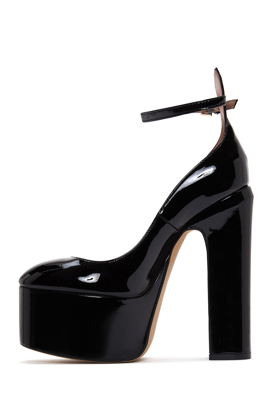 Women's Black Leather Platform Heeled Shoes