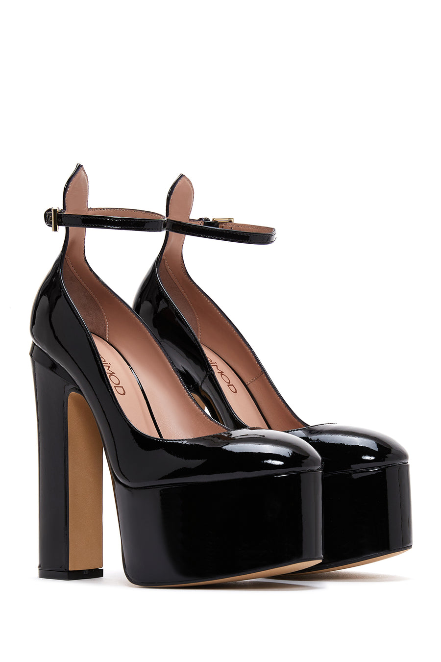 Women's Black Leather Platform Heeled Shoes