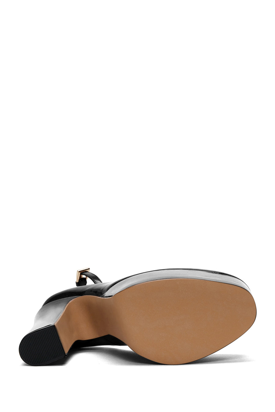 Women's Black Leather Platform Heeled Shoes
