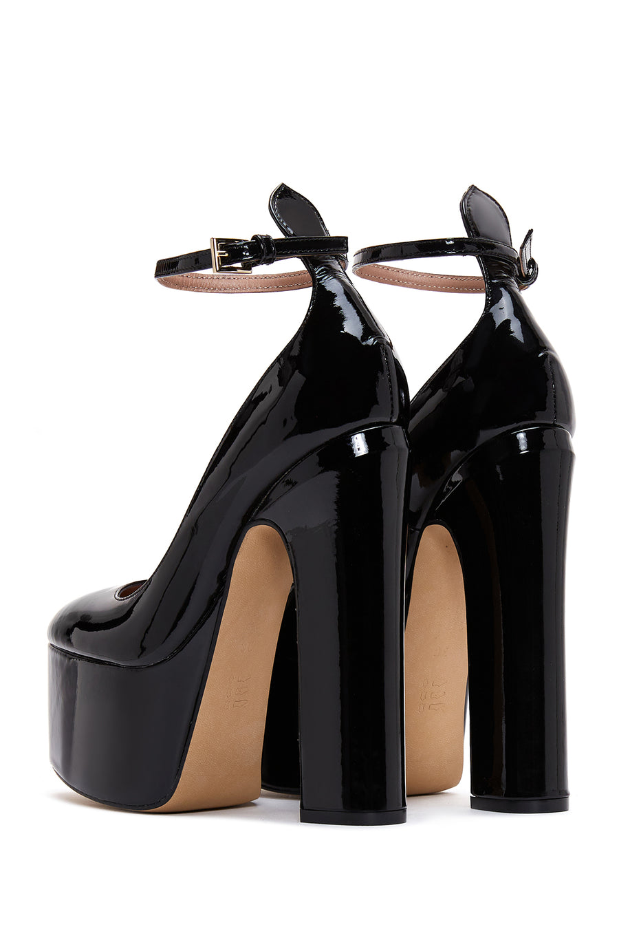 Women's Black Leather Platform Heeled Shoes