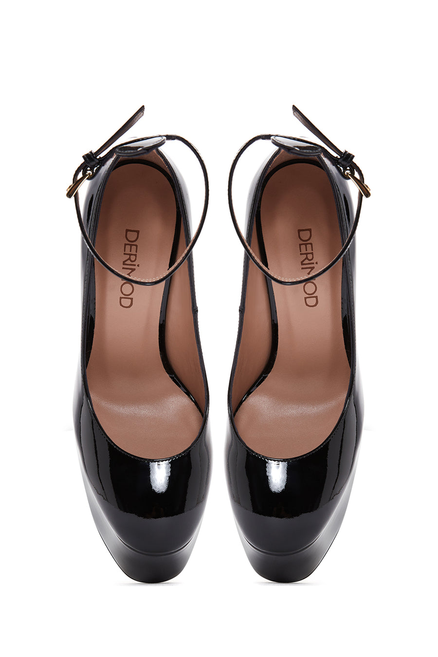 Women's Black Leather Platform Heeled Shoes