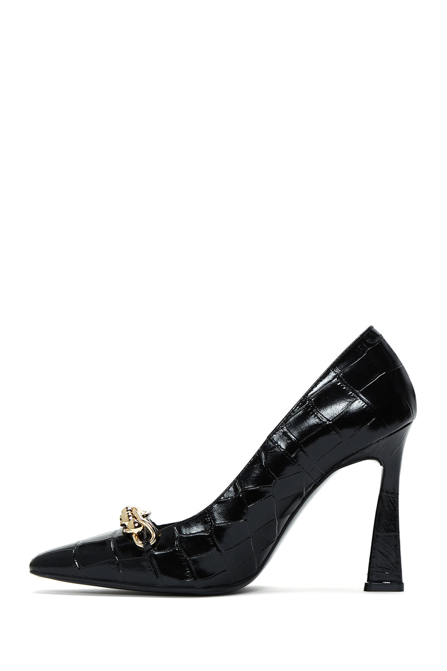 Women's Black Crocodile Leather Heeled Shoes
