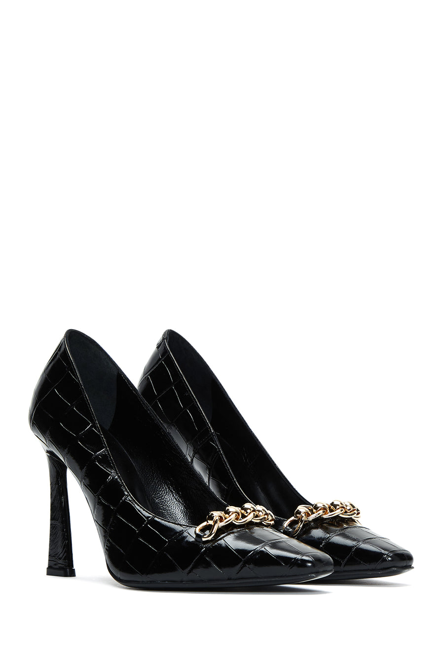 Women's Black Crocodile Leather Heeled Shoes