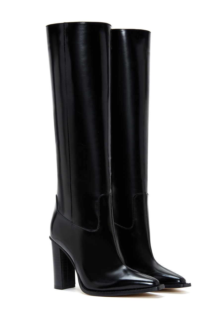 Women's Black Leather High Heel Boots