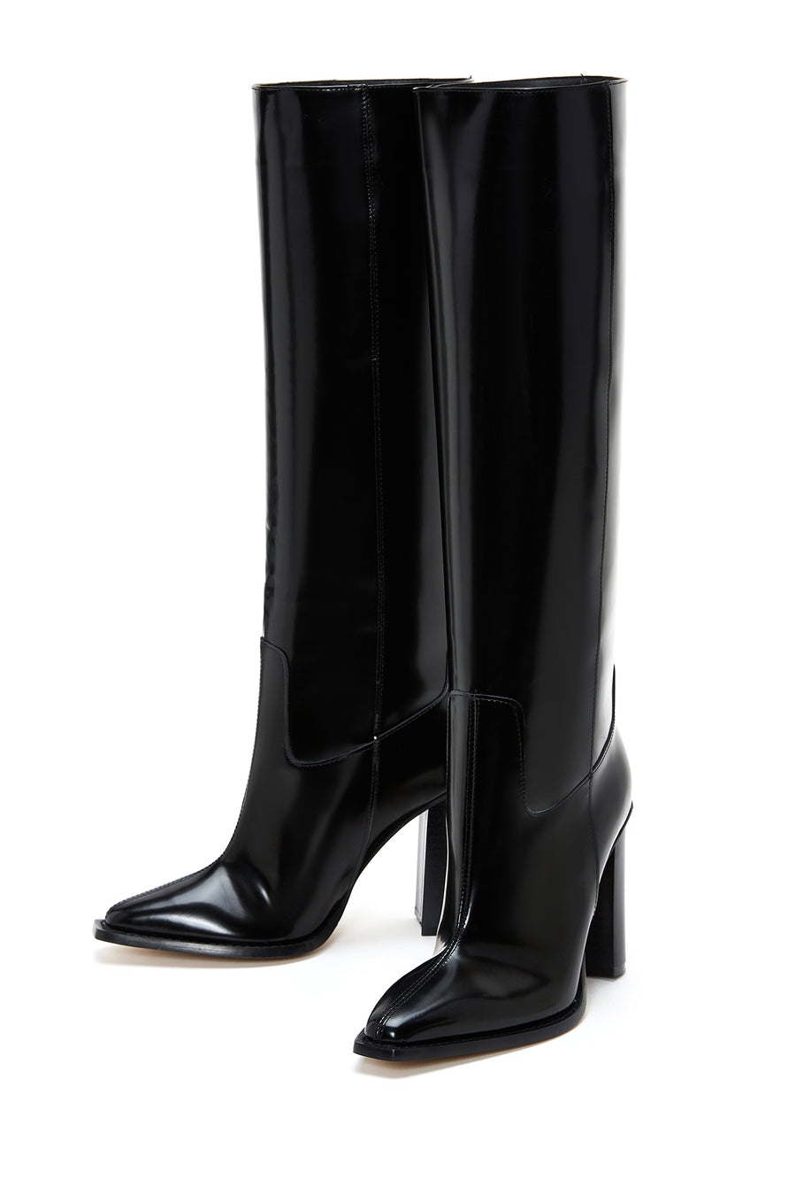 Women's Black Leather High Heel Boots