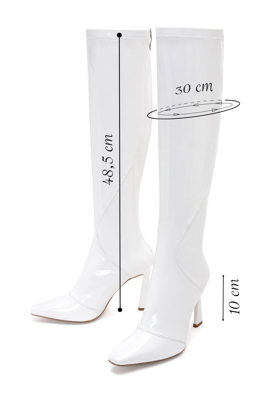 Women's White Leather High Heeled Boots