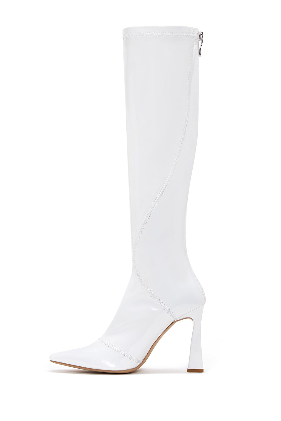 Women's White Leather High Heeled Boots