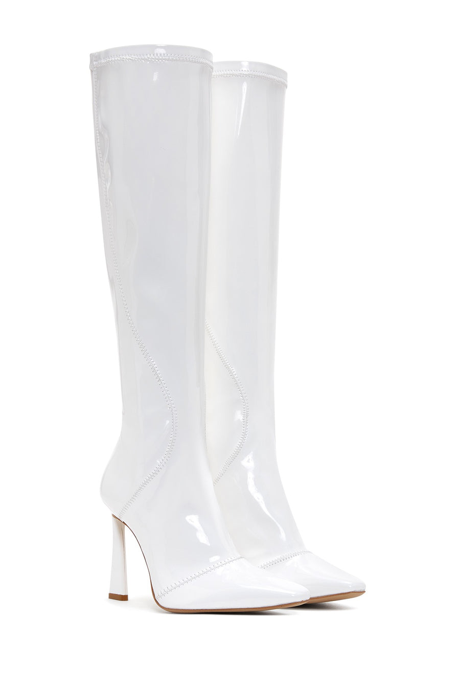 Women's White Leather High Heeled Boots