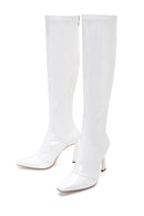Women's White Leather High Heeled Boots | Derimod