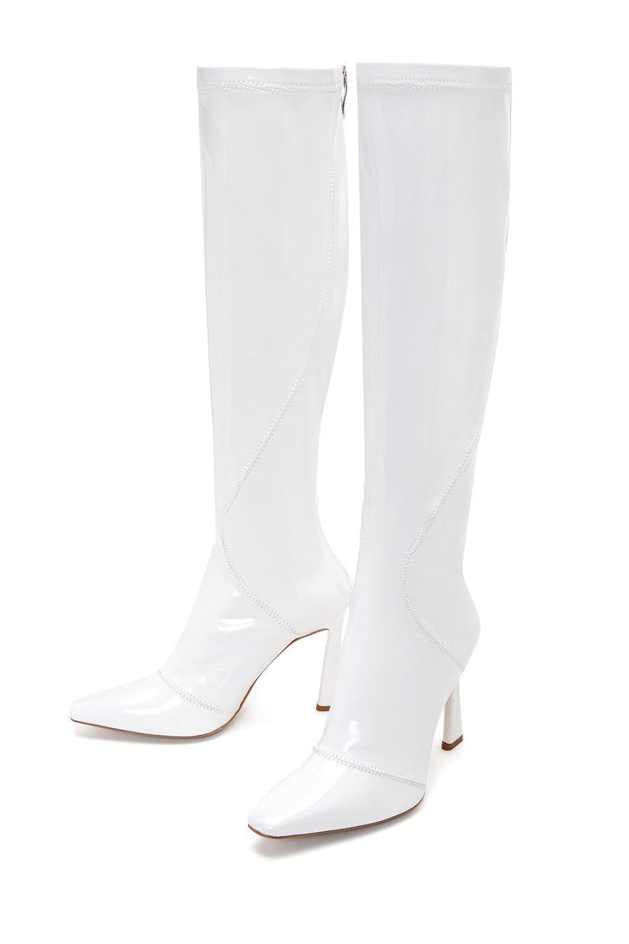 Women's White Leather High Heeled Boots