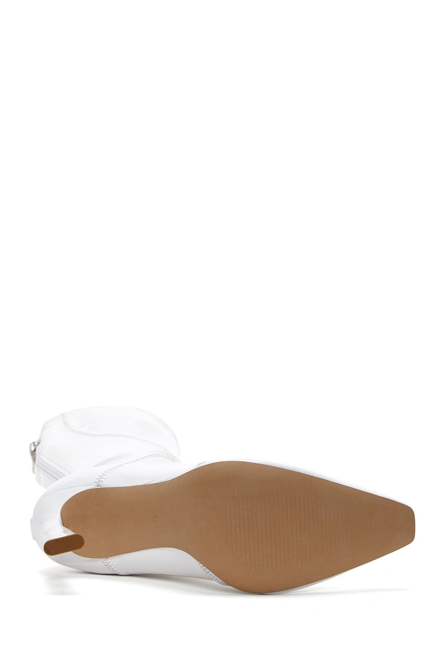 Women's White Leather High Heeled Boots