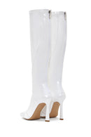 Women's White Leather High Heeled Boots | Derimod