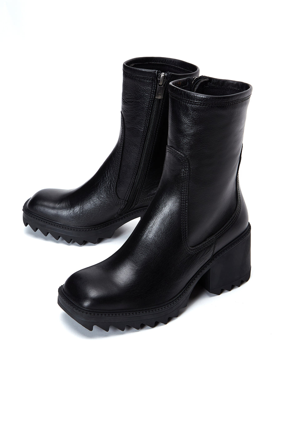 Women's Black Leather Heeled Boots