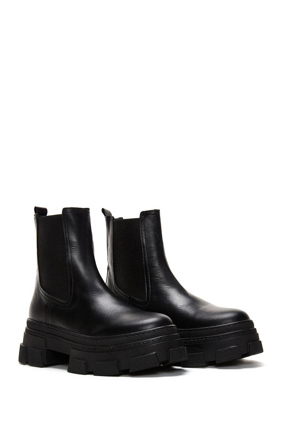 Women's Black Leather Thick Soled Chelsea Boots