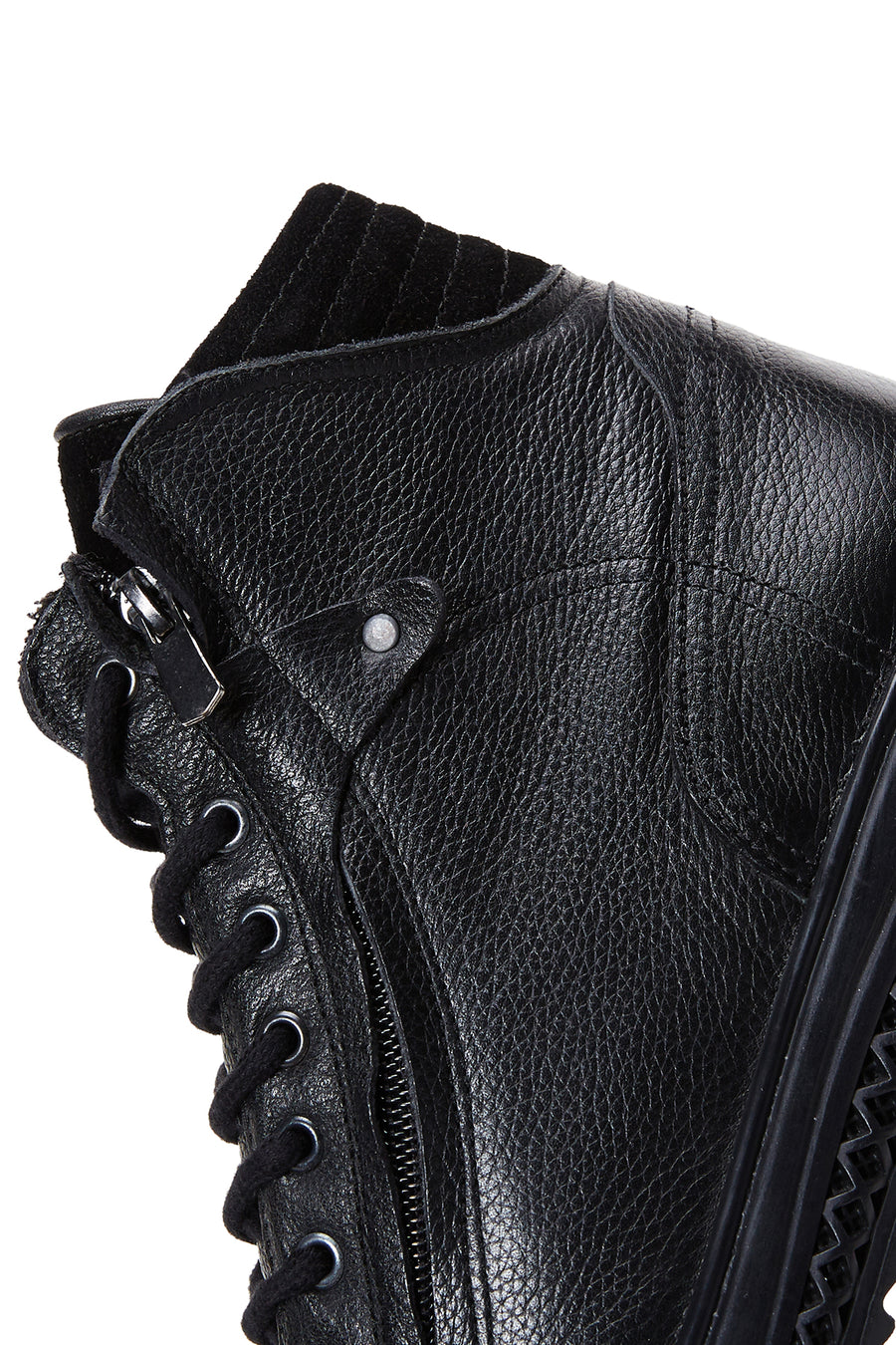 Men's Black Zippered Leather Flat Boots