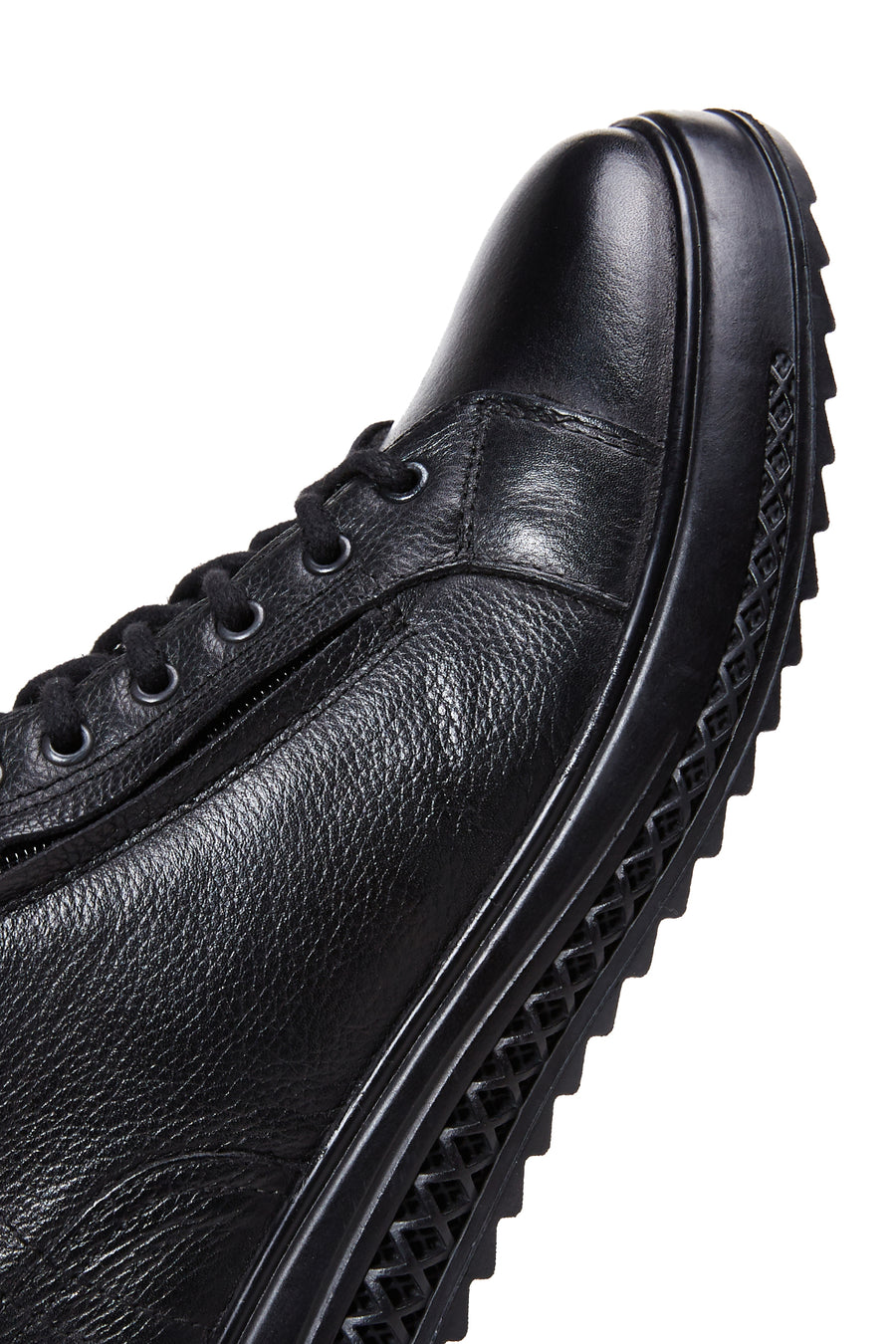 Men's Black Zippered Leather Flat Boots