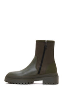 Men's Khaki Leather Zippered Casual Boots | Derimod