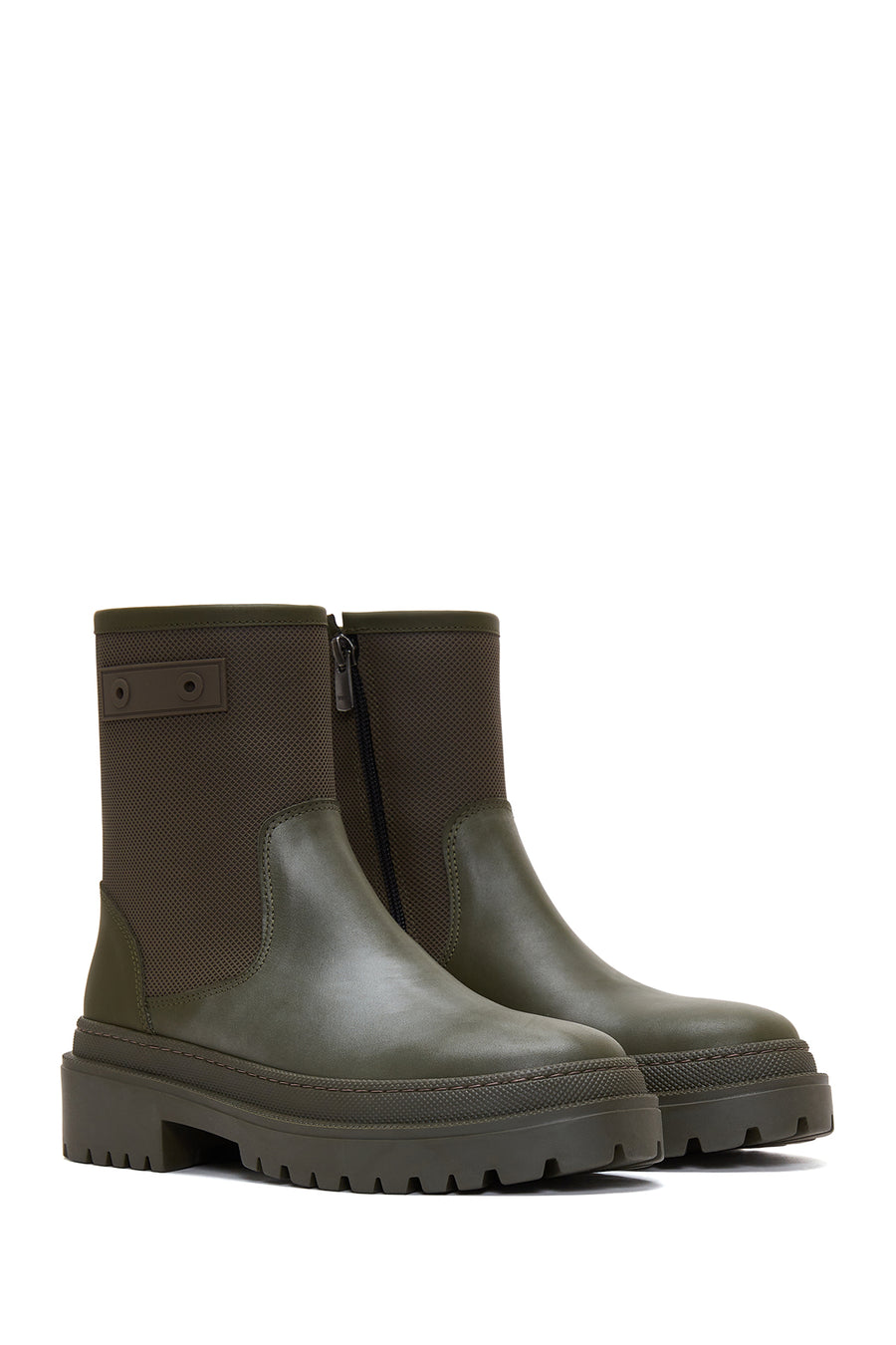 Men's Khaki Leather Zippered Casual Boots