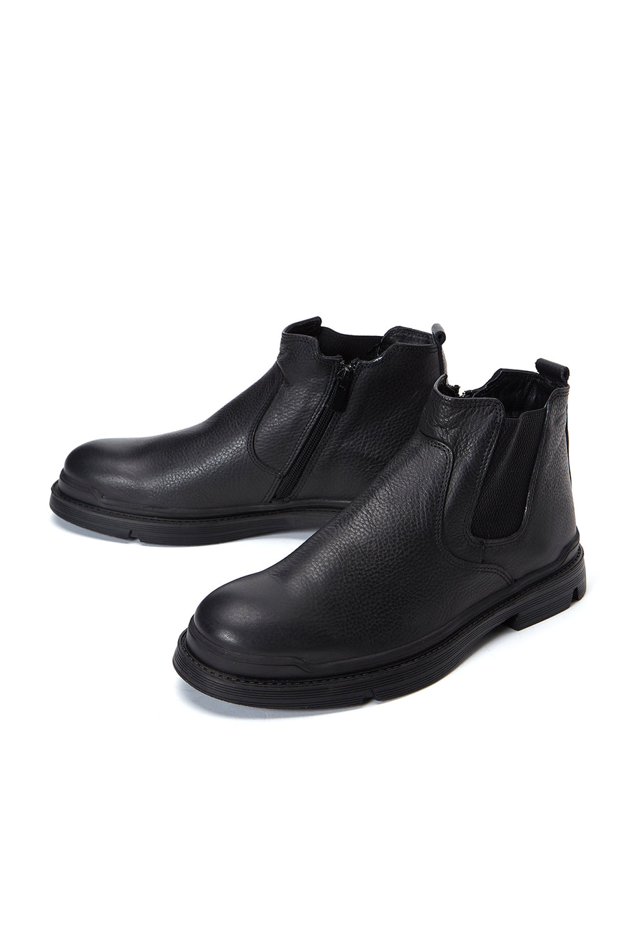 Men's Black Leather Zippered Classic Boots