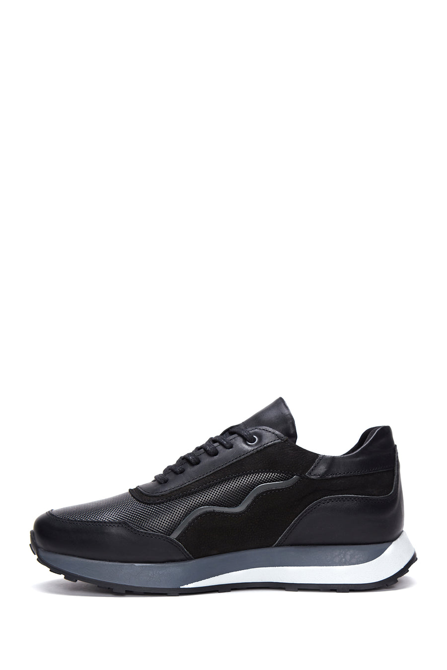 Erkek Siyah Deri Detaylı Sneaker