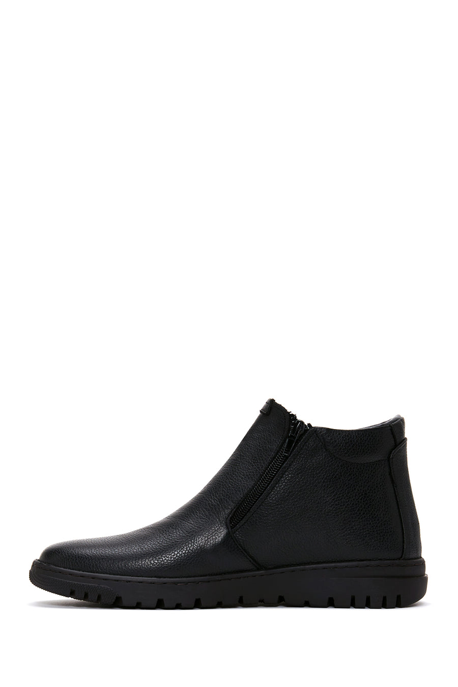 Men's Black Leather Zippered Casual Boots