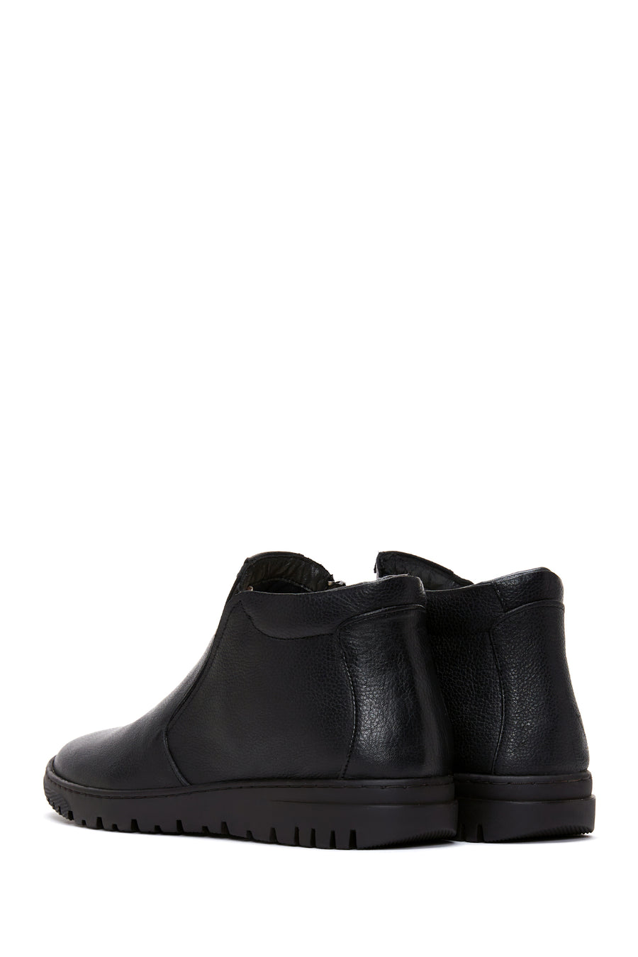 Men's Black Leather Zippered Casual Boots