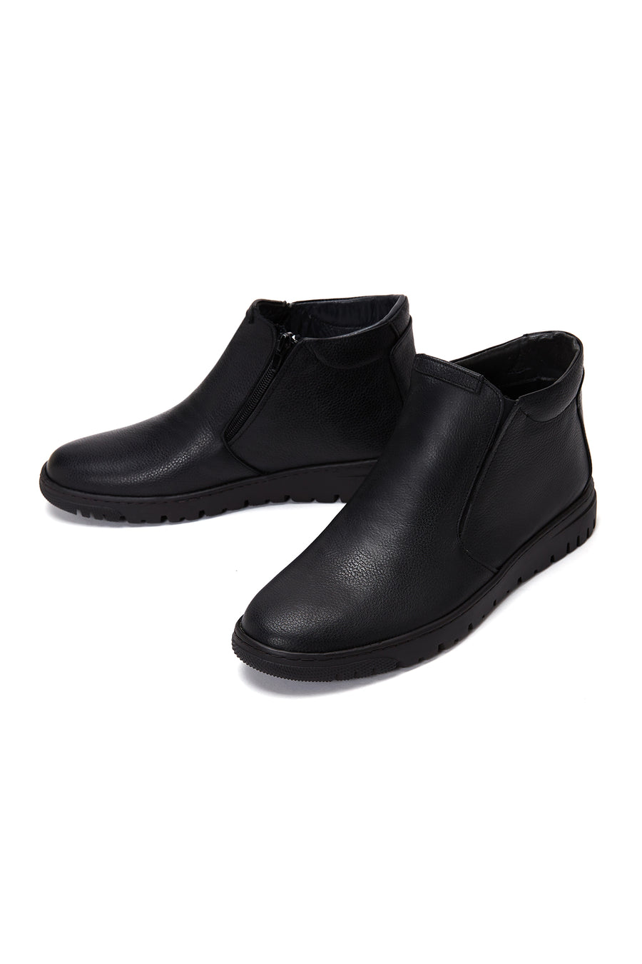Men's Black Leather Zippered Casual Boots