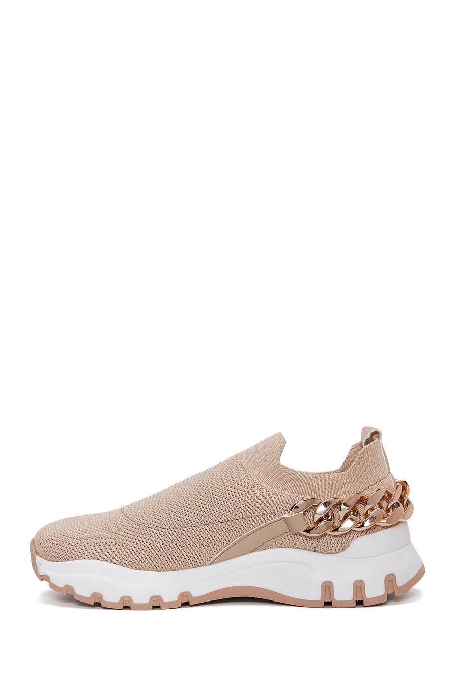 Kadın Bej Kalın Tabanlı Zincirli Sneaker