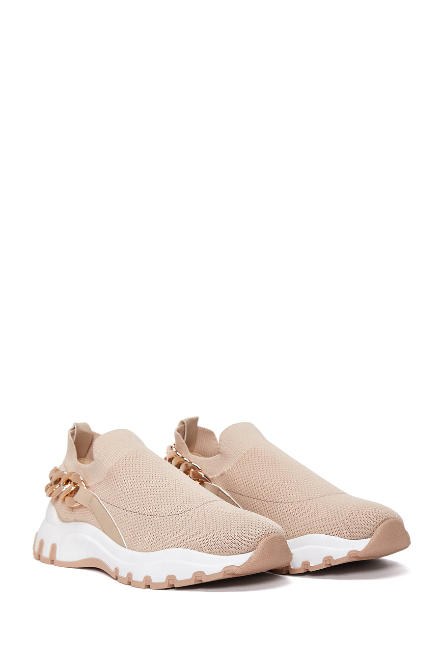 Kadın Bej Kalın Tabanlı Zincirli Sneaker
