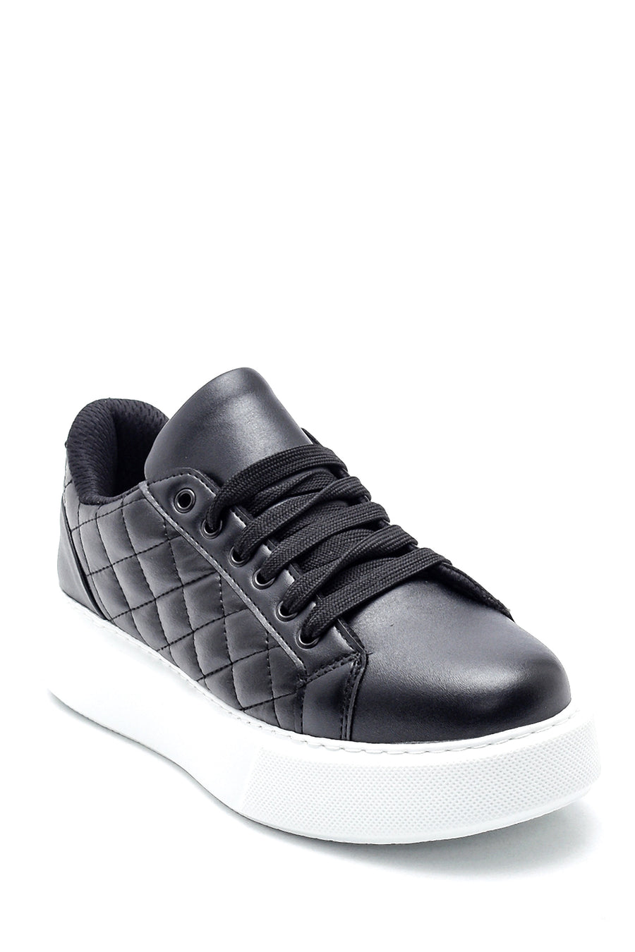 Women's Black Thick Soled Quilted Sneaker