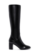 Women's Black Zipper Heeled Classic Boots | Derimod