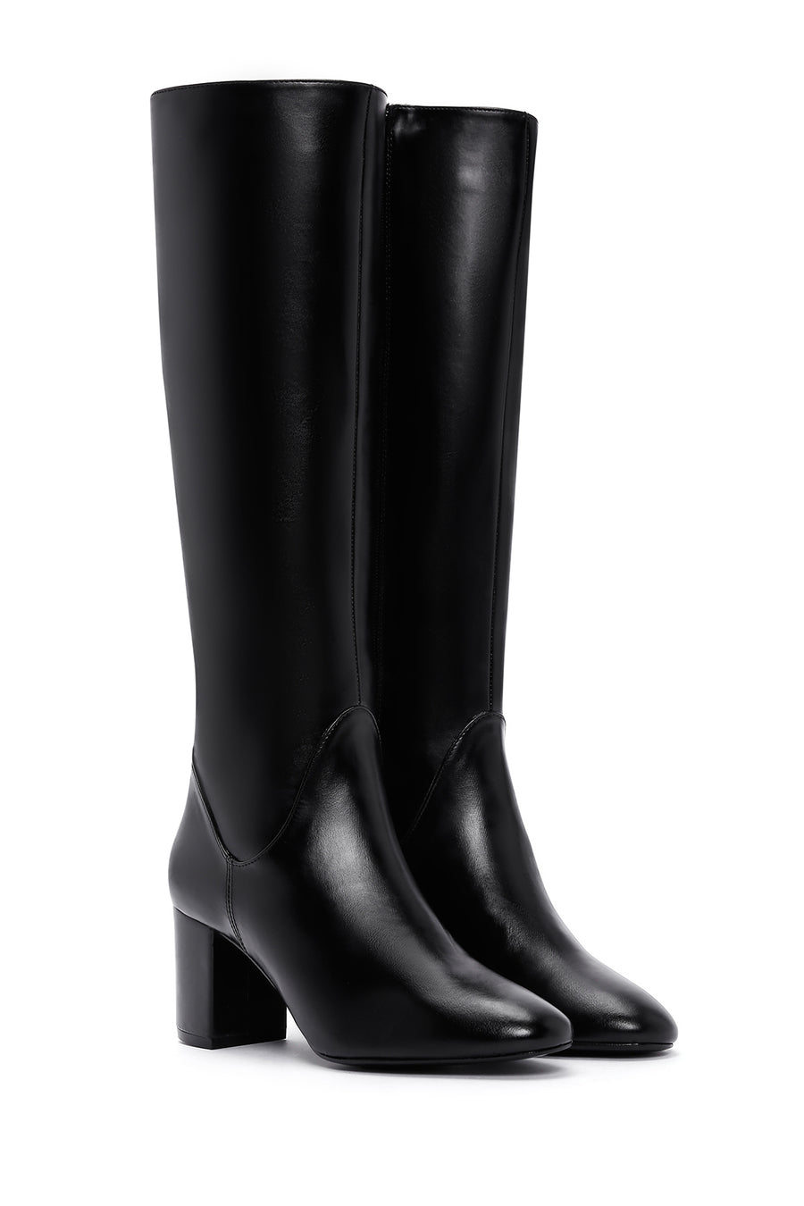 Women's Black Zipper Heeled Classic Boots