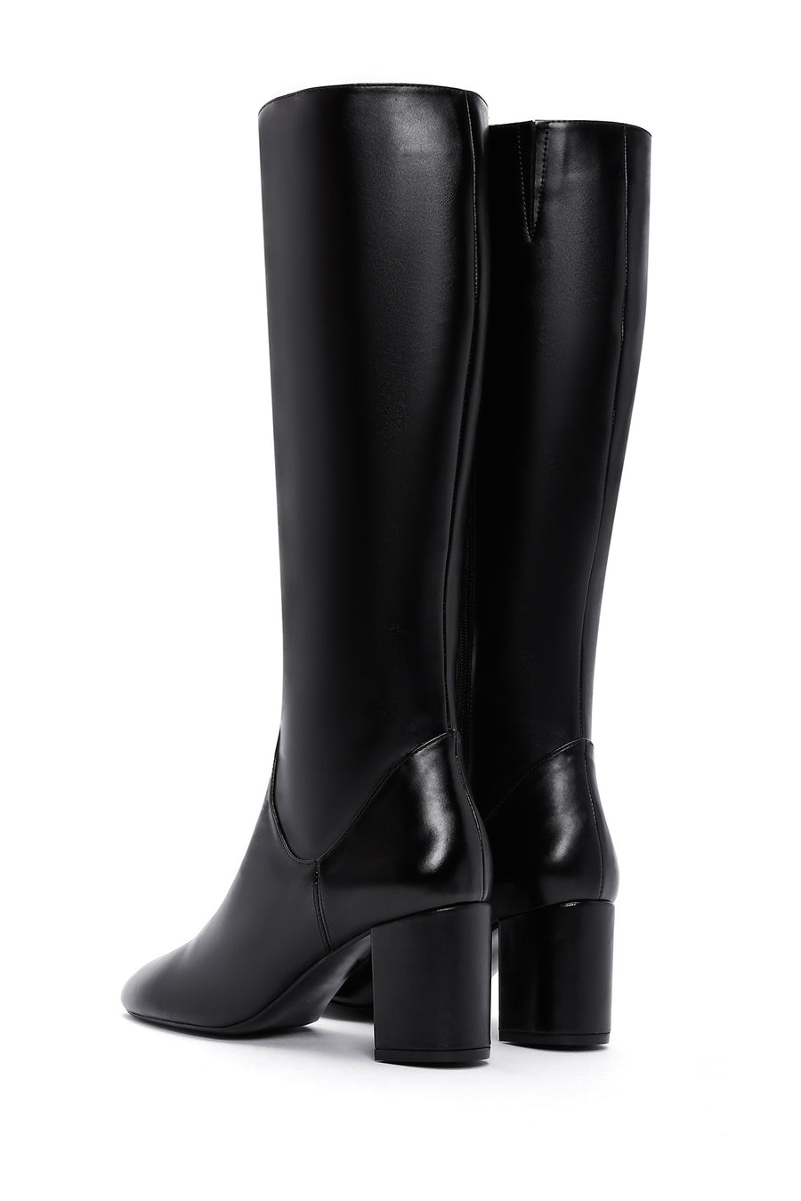 Women's Black Zipper Heeled Classic Boots