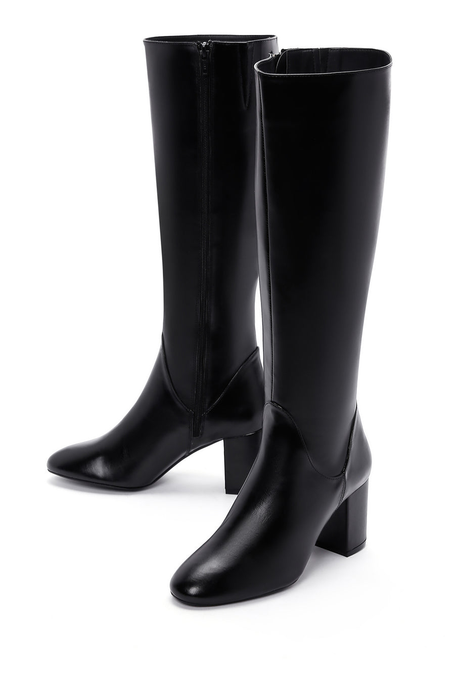 Women's Black Zipper Heeled Classic Boots