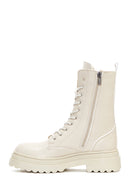 Women's Cream Zippered Boots | Derimod