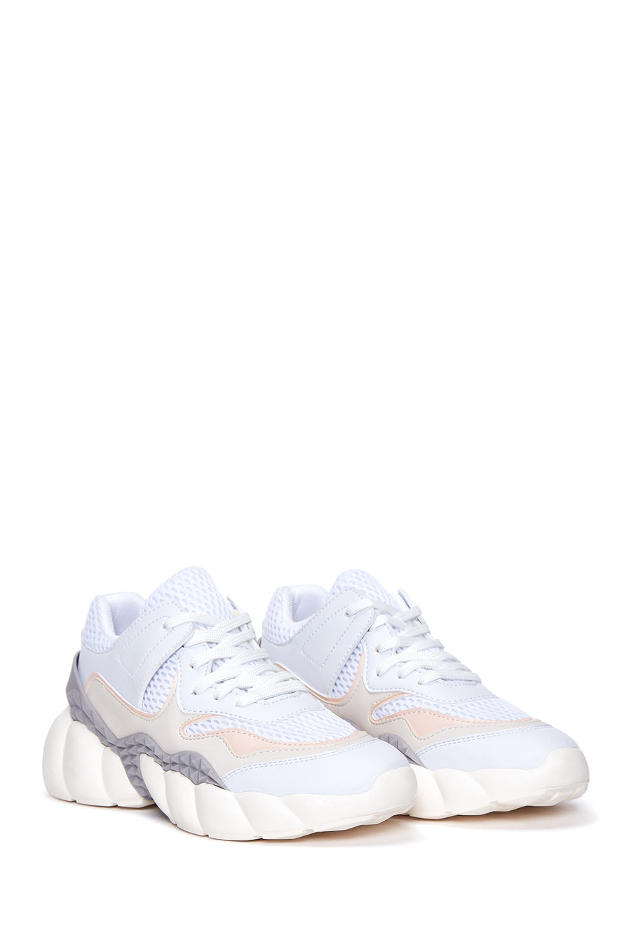 Kadın Pembe Beyaz Kalın Tabanlı Sneaker