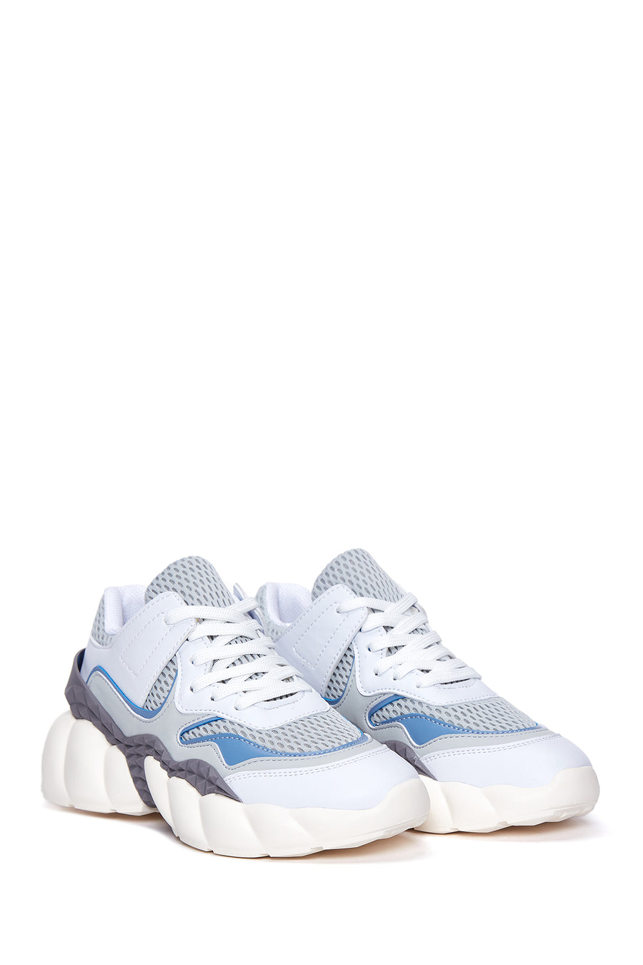 Women's Blue White Thick Soled Sneaker