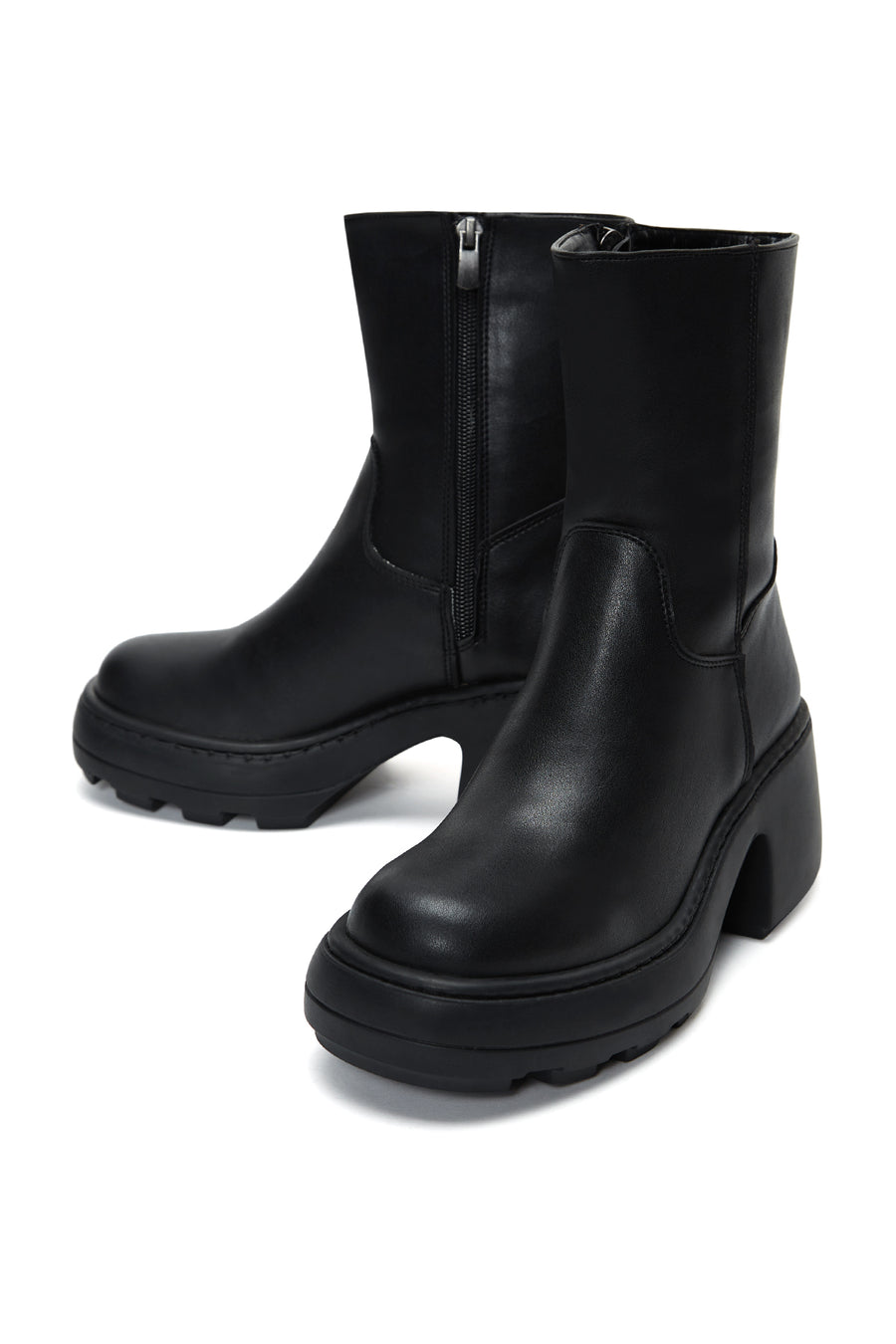 Women's Black Thick Soled Zippered Boots