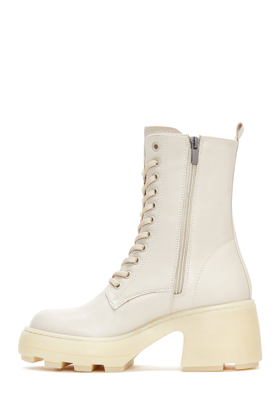 Women's Beige Zippered Heeled Boots