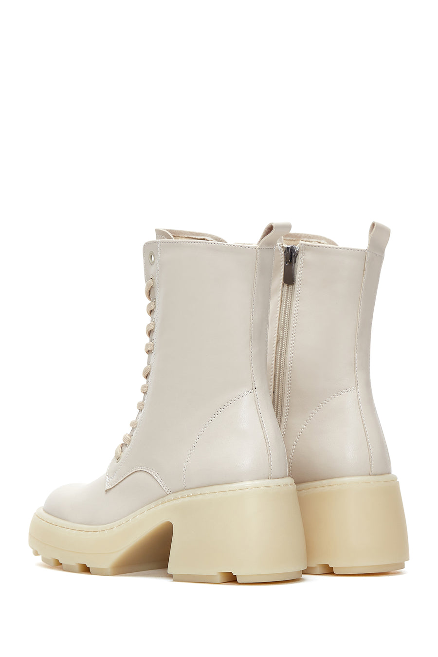 Women's Beige Zippered Heeled Boots