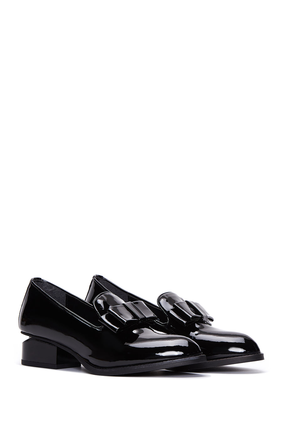 Women's Black Patent Leather Short Heeled Masculine Shoes