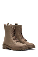 Women's Mink Zippered Boots Flat Leather Boots | Derimod