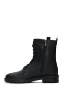 Women's Black Leather Zippered Flat Boots | Derimod