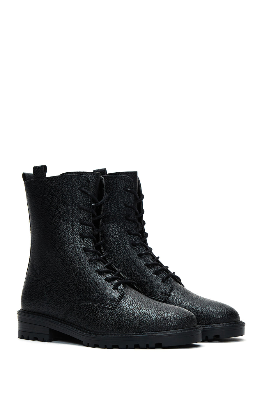 Women's Black Leather Zippered Flat Boots